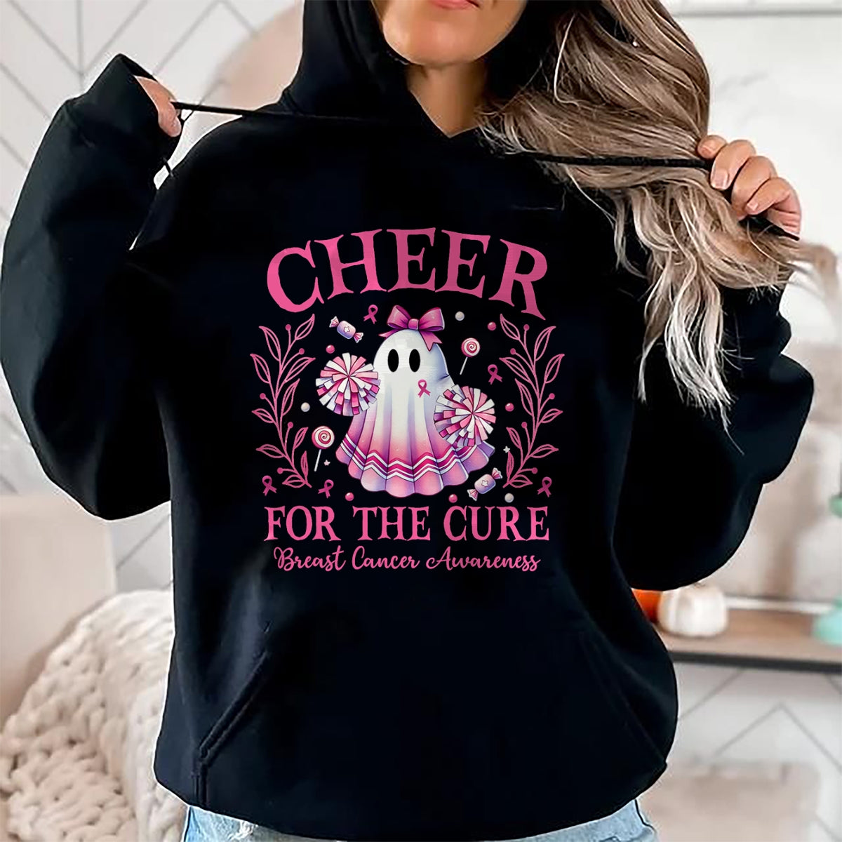 Hallowen Shirts for Family, Funny hallowen shirts, Hallowen Unisex T-Shirt/Hoodie/Sweatshirt HLT00 - Cheer for the Cure Breast Cancer Awareness Halloween Ghost T-Shirt