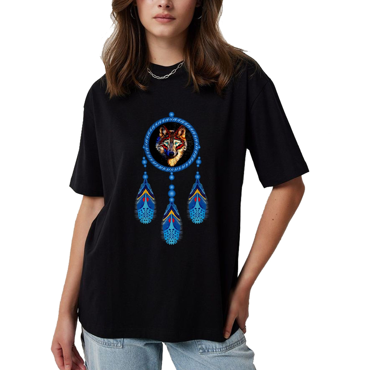 Native American T-Shirts, Vintage Native American Unisex T-Shirt/Hoodie/Sweatshirt HLT00 - Native American Timber Wolf Dream Catcher Tribal T-Shirt