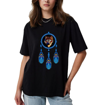 Native American T-Shirts, Vintage Native American Unisex T-Shirt/Hoodie/Sweatshirt HLT00 - Native American Timber Wolf Dream Catcher Tribal T-Shirt