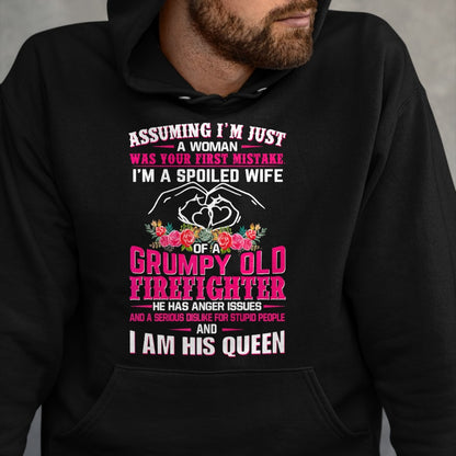 Best Wife Shirt, Wife and Husband Unisex T-Shirt/Hoodie/Sweatshirt HLT00 - Gift for wife T shirt, spoiled wife   I'm A Spoiled Wife Grumpy Old Firefighter - Firefighter Wife P