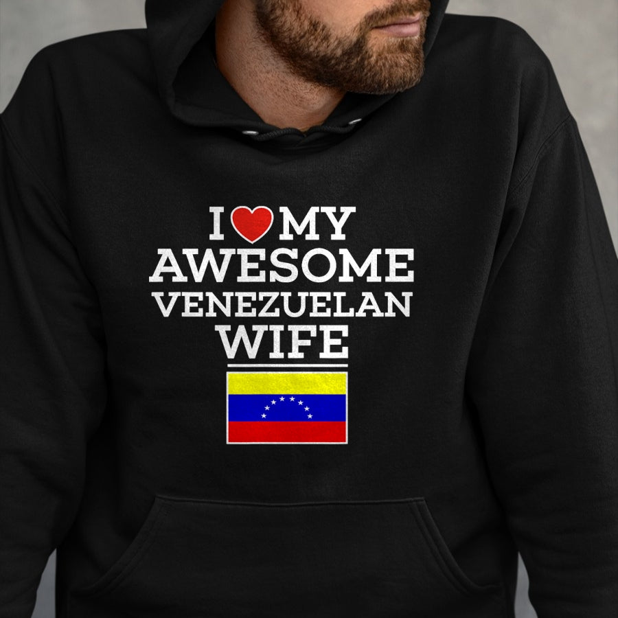 Best Wife Shirt, Wife and Husband Unisex T-Shirt/Hoodie/Sweatshirt HLT00 - I Love My AWESOME Venezuelan WIFE Flag Heart Tee for Husband