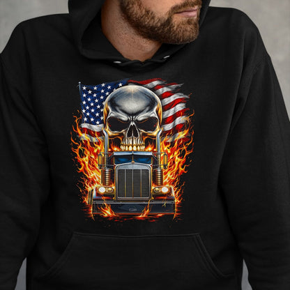 Best Truck Driver Life Shirt, Funny Trucker UnisexT-Shirt/Hoodie/Sweatshirt HLT00 - Trucker Patriotic American Flag Semi Truck Driver Skull T-Shirt (3)