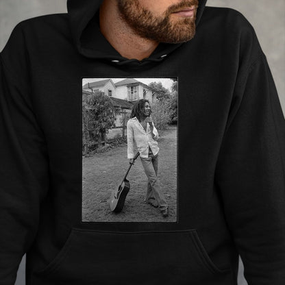 Guitar Lover Shirt, Funny Guitar UnisexT-Shirt/Hoodie/Sweatshirt HLT00 - Bob Marley x David Burnett Black & White Guitar Photo T-Shirt