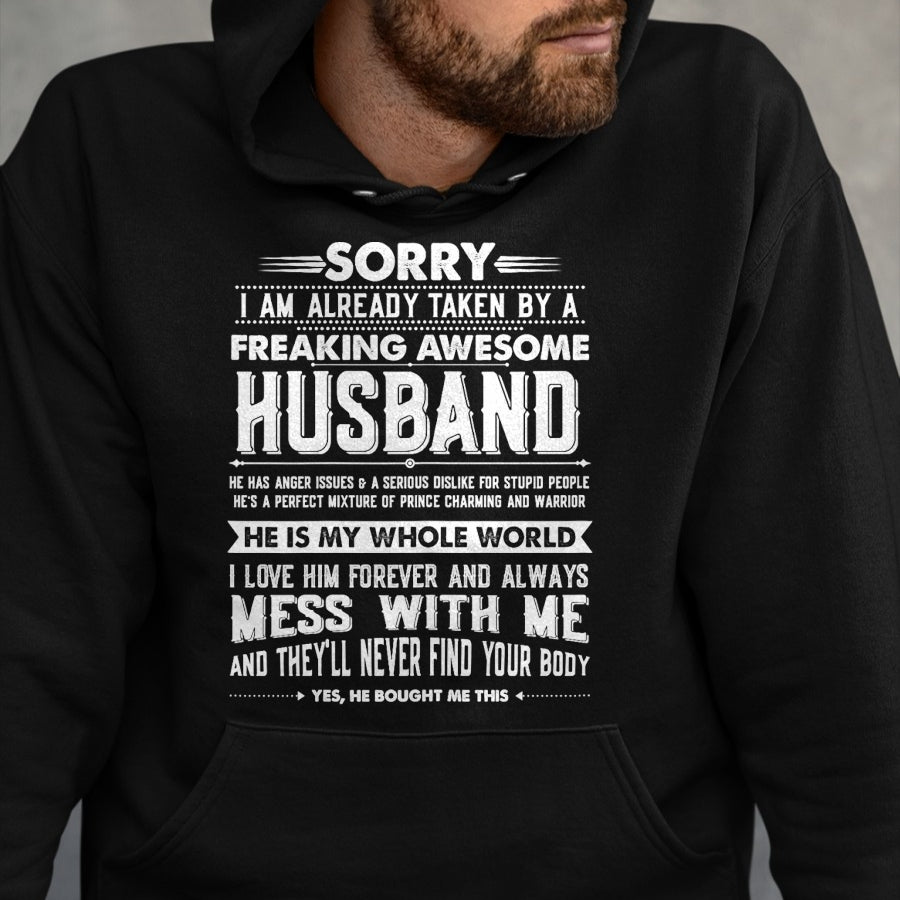 Best Wife Shirt, Wife and Husband Unisex T-Shirt/Hoodie/Sweatshirt HLT00 - Taken by a Freaking Awesome Husband Funny Wife T-Shirt (1)