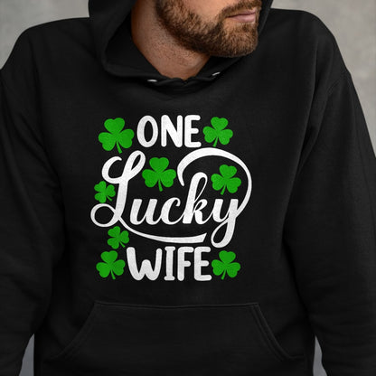 Best Wife Shirt, Wife and Husband Unisex T-Shirt/Hoodie/Sweatshirt HLT00 - Gift for wife T shirt, lucky wife   One Lucky Wife Funny St Patrick's Day Shamrocks Premium T-Shirt