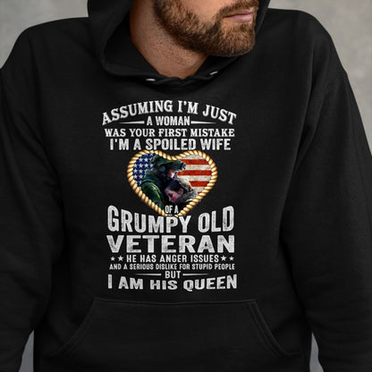 Best Wife Shirt, Wife and Husband Unisex T-Shirt/Hoodie/Sweatshirt HLT00 - Gift for wife T shirt, spoiled wife   I'm A Spoiled Wife Of A Grumpy Old Veteran - Veteran's Wife T- (1)