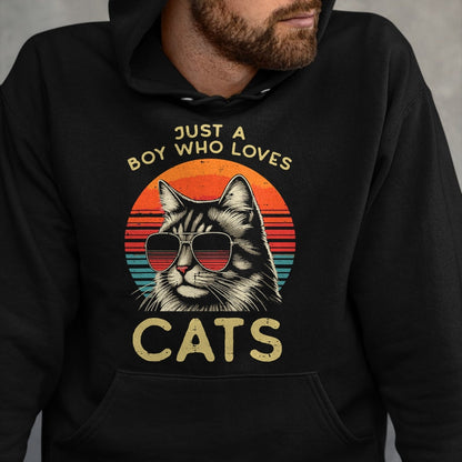 Cat Love Shirt, Funny Cat Lover Gift UnisexT-Shirt/Hoodie/Sweatshirt HLT00 - Just Boy Who Loves Cats Retro Kitten Kitty Boys Kids Men T-Shirt
