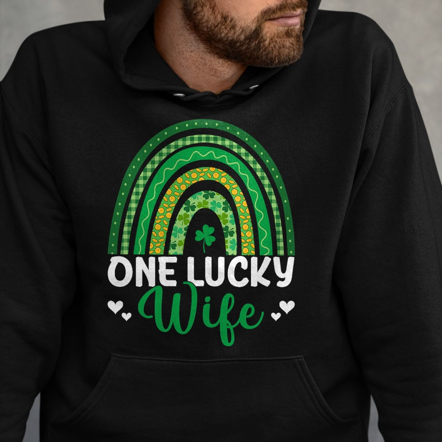 Best Wife Shirt, Wife and Husband Unisex T-Shirt/Hoodie/Sweatshirt HLT00 - Gift for wife T shirt, lucky wife   Saint Patrick's Day Shamrock One Lucky Wife Rainbow T-Shirt