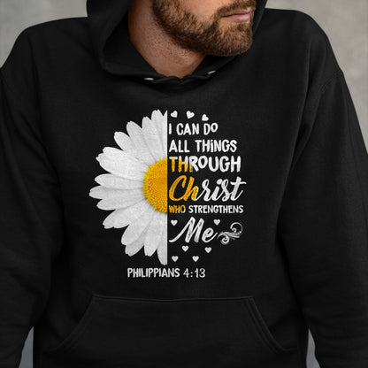 Christian Tee, Christian Faith Unisex T-Shirt/Hoodie/Sweatshirt HLT00 - I Can Do All Things Through Christ - Daisy Flower Religious T-Shirt (1)