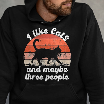 Cat Love Shirt, Funny Cat Lover Gift UnisexT-Shirt/Hoodie/Sweatshirt HLT00 - I Like Cats and Maybe 3 People T-Shirt, Men, Black, 3X-Large