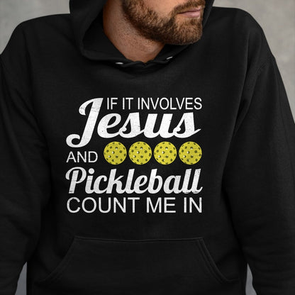 Funny Pickleball Shirt, Pickleball Lover Unisex T-Shirt/Hoodie/Sweatshirt HLT00 - Distressed Jesus Pickleball Player Worship Church Graphic T-Shirt