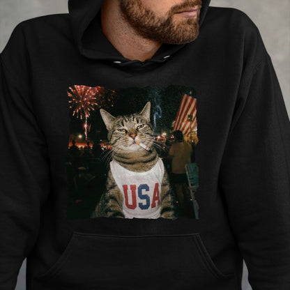 Cat Love Shirt, Funny Cat Lover Gift UnisexT-Shirt/Hoodie/Sweatshirt HLT00 - July 4th Patriotic Cat Smoking Cigarette 250 Years Cat Lover T-Shirt