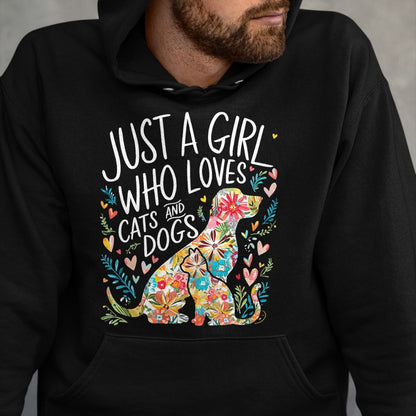 Cat Love Shirt, Funny Cat Lover Gift UnisexT-Shirt/Hoodie/Sweatshirt HLT00 - Just a Girl who Loves Cats and Dogs T-Shirt (1)