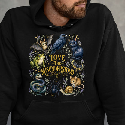 Cat Love Shirt, Funny Cat Lover Gift UnisexT-Shirt/Hoodie/Sweatshirt HLT00 - Love The Misunderstood Bat Raven Cat Snake Spider Moth Frog T-Shirt