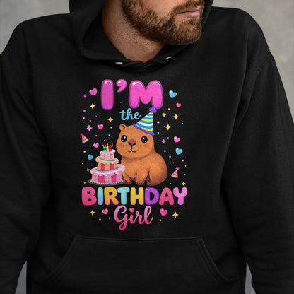Cute Capybara Shirt, Funny Capybara Unisex T-Shirt/Hoodie/Sweatshirt HLT00 - Capybara I_m The Birthday Girl Cute Capybara Birthday Party T-Shirt