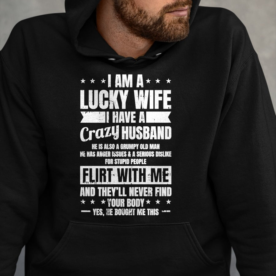 Best Wife Shirt, Wife and Husband Unisex T-Shirt/Hoodie/Sweatshirt HLT00 - Gift for wife T shirt, lucky wife   I Am A Lucky Wife Fathers Day Funny Sarcastic Women Pullover Hoo