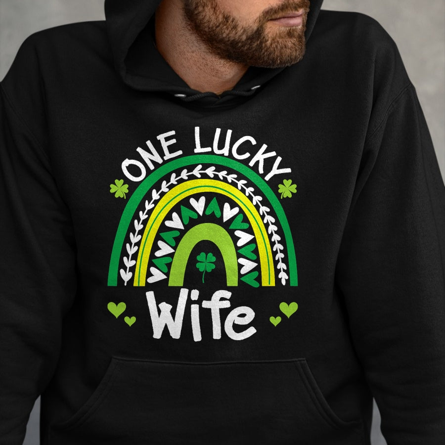 Best Wife Shirt, Wife and Husband Unisex T-Shirt/Hoodie/Sweatshirt HLT00 - Gift for wife T shirt, lucky wife   One Lucky Wife Boho Rainbow St Patricks Day Shamrock T-Shirt (1)