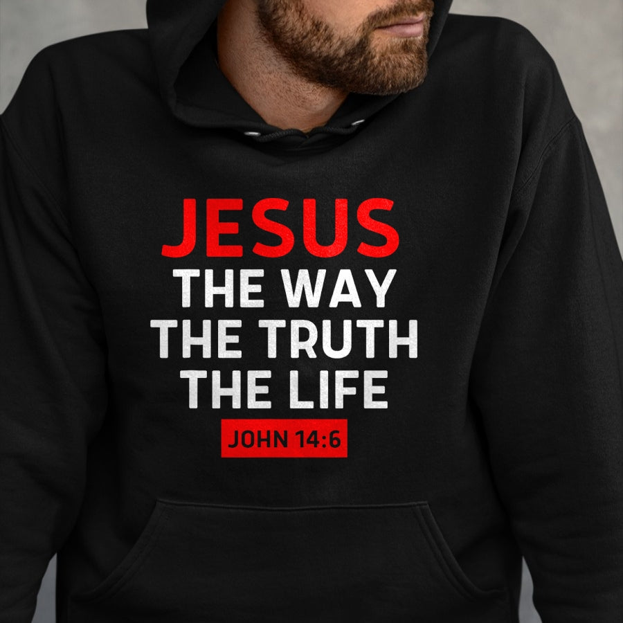 Christian Tee, Christian Faith Unisex T-Shirt/Hoodie/Sweatshirt HLT00 - Jesus The Way Truth Life John 14 6 Christian Bible Verse T-Shirt (1)