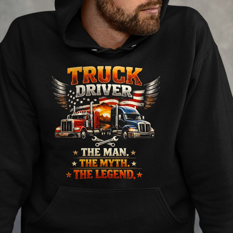 Best Truck Driver Life Shirt, Funny Trucker UnisexT-Shirt/Hoodie/Sweatshirt HLT00 - Truck Driver The Man The Myth The Legend US American Flag T-Shirt