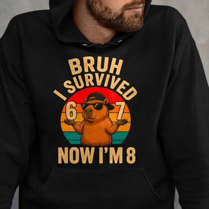 Cute Capybara Shirt, Funny Capybara UnisexT-Shirt/Hoodie/Sweatshirt HLT00 - Bruh I Survived 6 7 Now Im 8 Funny Capybara 8th Birthday Boy T-Shirt