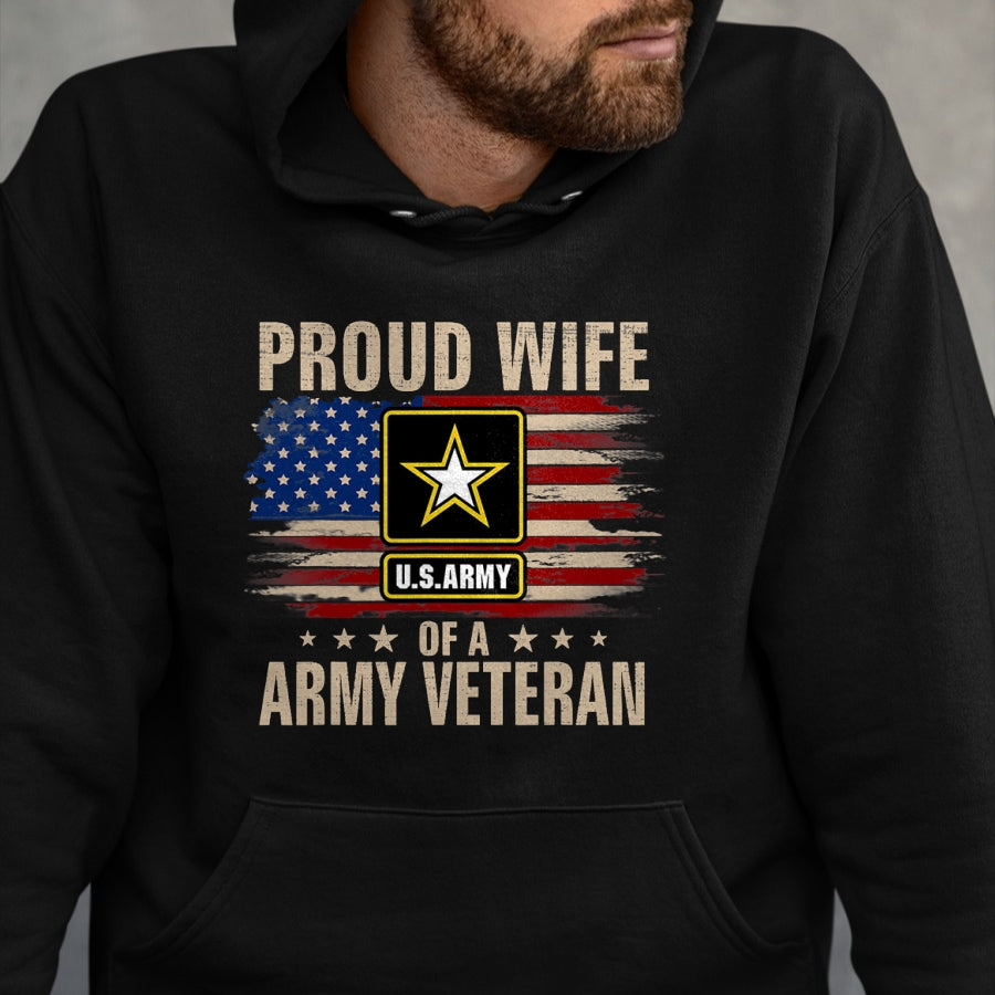 Best Wife Shirt, Wife and Husband Unisex T-Shirt/Hoodie/Sweatshirt HLT00 - Gift for wife T shirt, lucky wife   Vintage Proud Wife Of A Army Veteran With American Flag T-Shirt