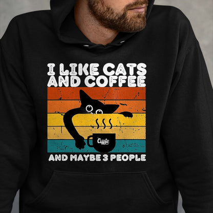 Cat Love Shirt, Funny Cat Lover Gift UnisexT-Shirt/Hoodie/Sweatshirt HLT00 - I Like Cats and Coffee and Maybe 3 People Funny Love Cats T-Shirt, Men, Black, 3X-Large