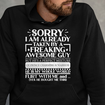 Best Wife Shirt, Wife and Husband Unisex T-Shirt/Hoodie/Sweatshirt HLT00 - Sorry I Am Already Taken By A Guy Husband T-Shirt (1)