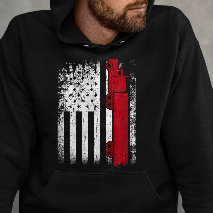 Best Truck Driver Life Shirt, Funny Trucker UnisexT-Shirt/Hoodie/Sweatshirt HLT00 - Distressed American Flag Truck Driver Design On Back T-Shirt