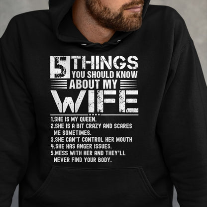 Best Wife Shirt, Wife and Husband Unisex T-Shirt/Hoodie/Sweatshirt HLT00 - 5 Things You Should Know About My Wife (On Back) husband T-Shirt
