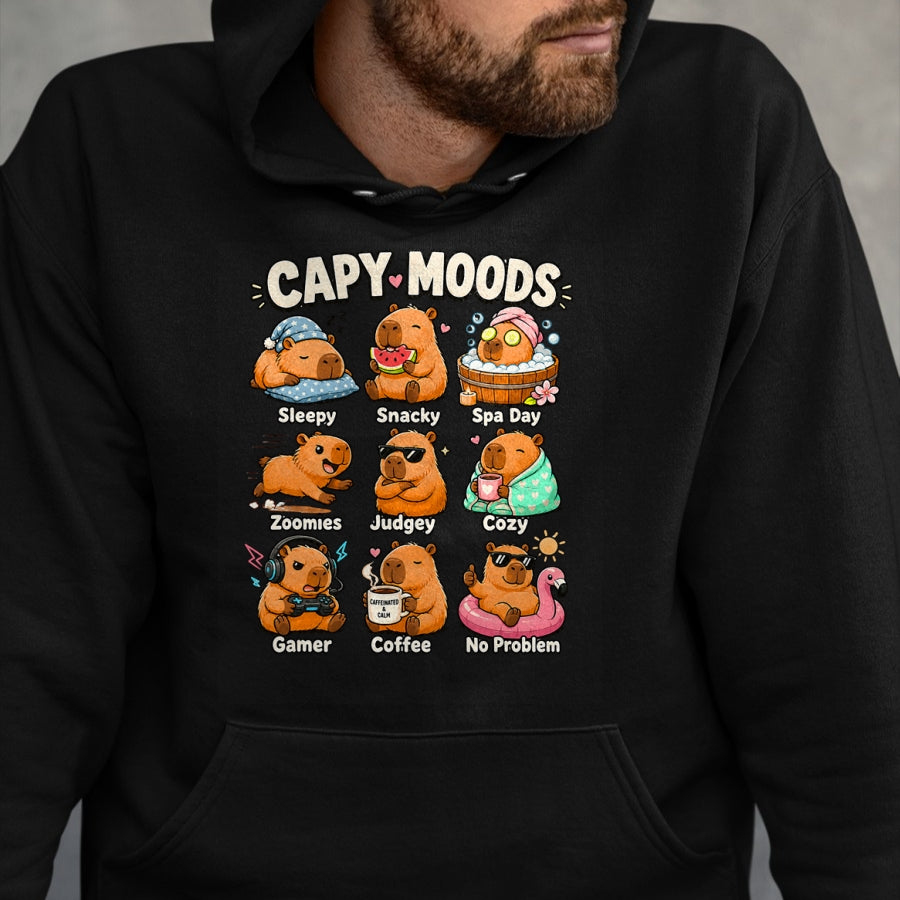 Cute Capybara Shirt, Funny Capybara Unisex T-Shirt/Hoodie/Sweatshirt HLT00 - Cute Capybara Moods Funny Animal Graphic Illustration T-Shirt