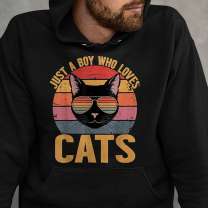 Cat Love Shirt, Funny Cat Lover Gift UnisexT-Shirt/Hoodie/Sweatshirt HLT00 - Just A Boy Who Loves Cats Retro Cat Lover Boys Kids T-Shirt, Youth, Black, Small
