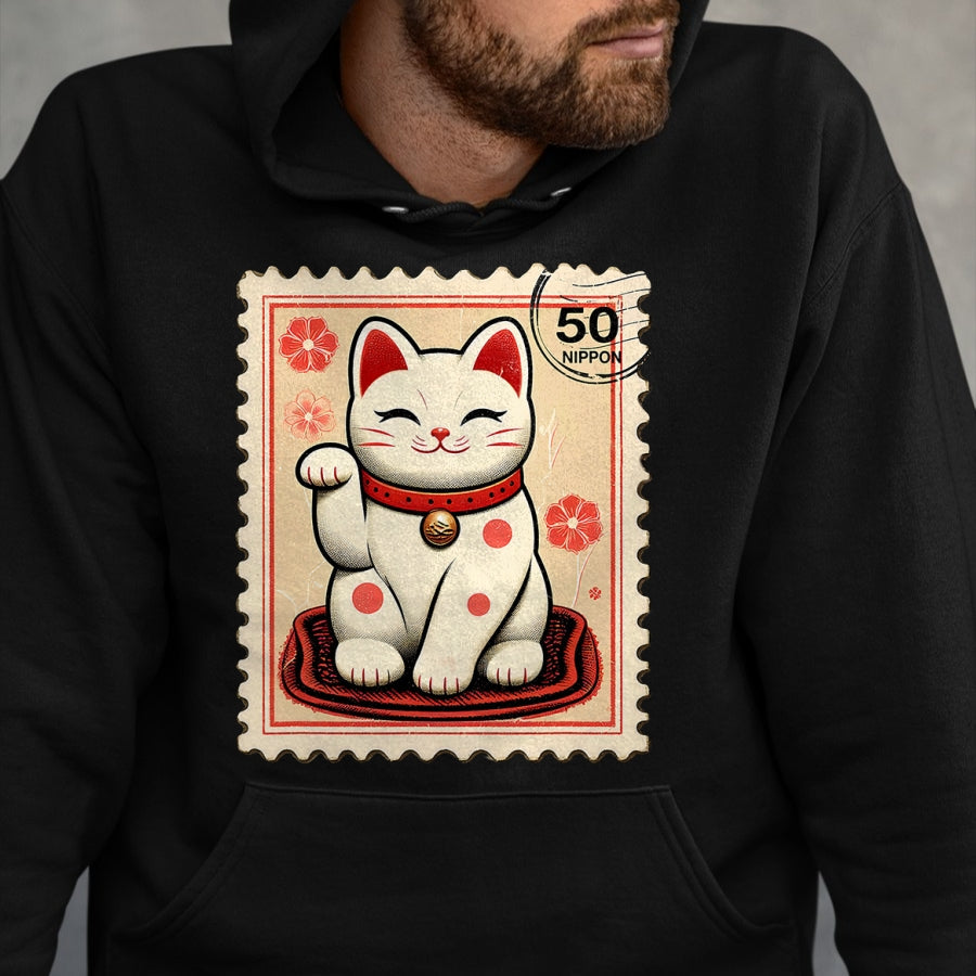Cat Love Shirt, Funny Cat Lover Gift UnisexT-Shirt/Hoodie/Sweatshirt HLT00 - Maneki Neko Japanese Kawaii Lucky Cat Stamp Retro Aesthetic T-Shirt