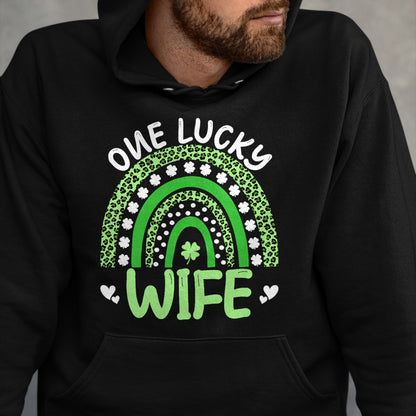 Best Wife Shirt, Wife and Husband Unisex T-Shirt/Hoodie/Sweatshirt HLT00 - Gift for wife T shirt, lucky wife   One Lucky Wife Leopard Rainbow Clover St Patricks Day T-Shirt