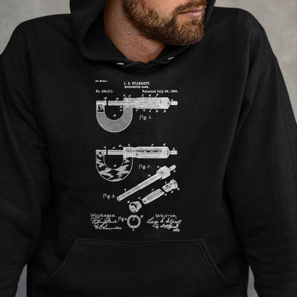 Best Mechanic Life Shirt, Funny Mechanic UnisexT-Shirt/Hoodie/Sweatshirt HLT00 - Mechanical Engineer Art Black Vintage Patent Micrometer Gage T-Shirt - Men's Small