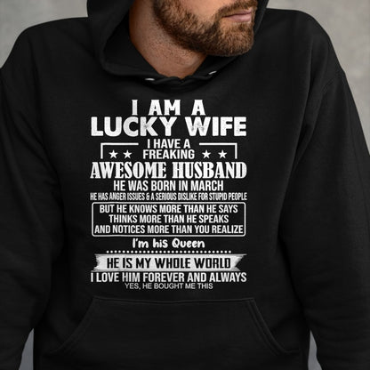 Best Wife Shirt, Wife and Husband Unisex T-Shirt/Hoodie/Sweatshirt HLT00 - Gift for wife T shirt, lucky wife   I Am A Lucky Wife I Have A Freaking Awesome Husband MARCH Tank T