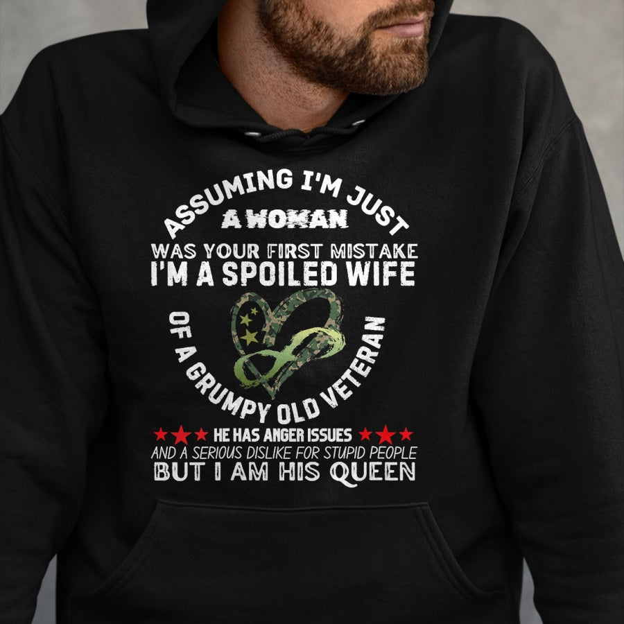 Best Wife Shirt, Wife and Husband Unisex T-Shirt/Hoodie/Sweatshirt HLT00 - Gift for wife T shirt, spoiled wife   Womens Husband Wife I'm A Spoiled Wife Of A Grumpy Old Veteran