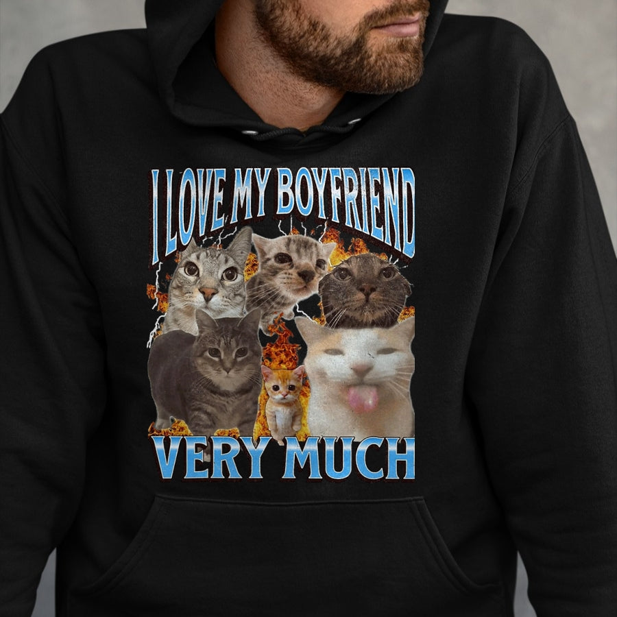 Cat Love Shirt, Funny Cat Lover Gift UnisexT-Shirt/Hoodie/Sweatshirt HLT00 - My Boyfriend Funny Cat Meme Bootleg Graphic T-Shirt, Men, Black, 3X-Large
