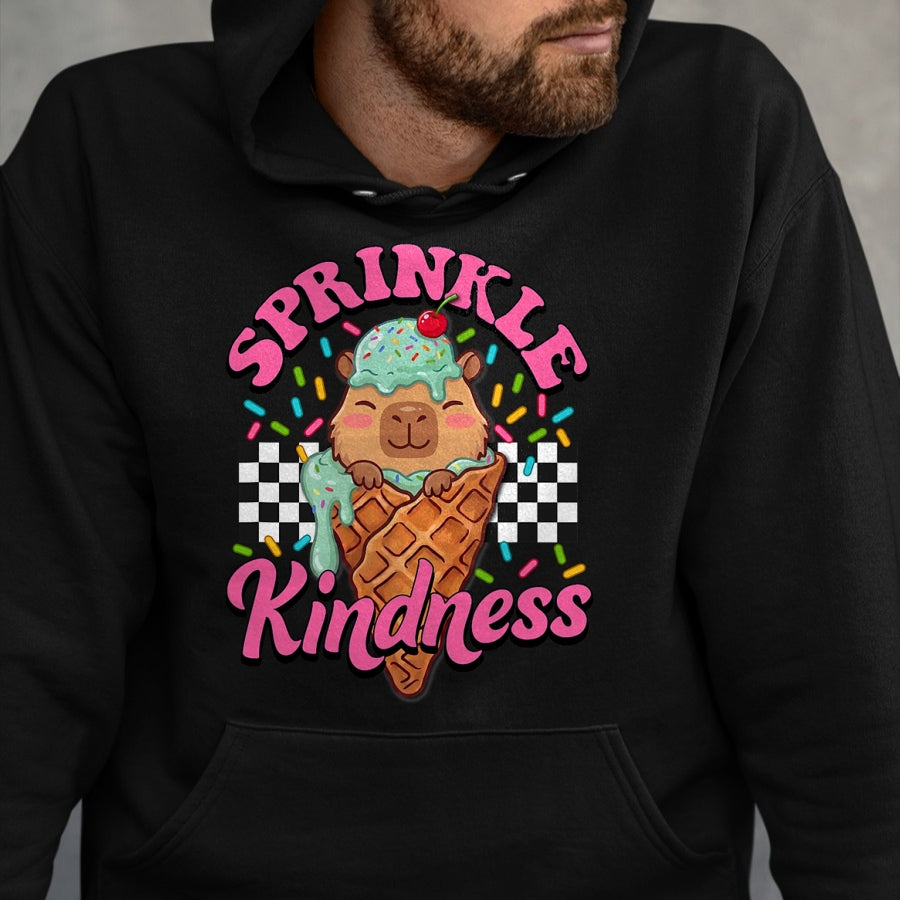 Cute Capybara Shirt, Funny Capybara Unisex T-Shirt/Hoodie/Sweatshirt HLT00 - Womens Girls Sprinkle Kindness Ice Cream Capybara Lover T-Shirt