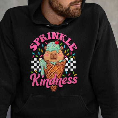 Cute Capybara Shirt, Funny Capybara Unisex T-Shirt/Hoodie/Sweatshirt HLT00 - Womens Girls Sprinkle Kindness Ice Cream Capybara Lover T-Shirt