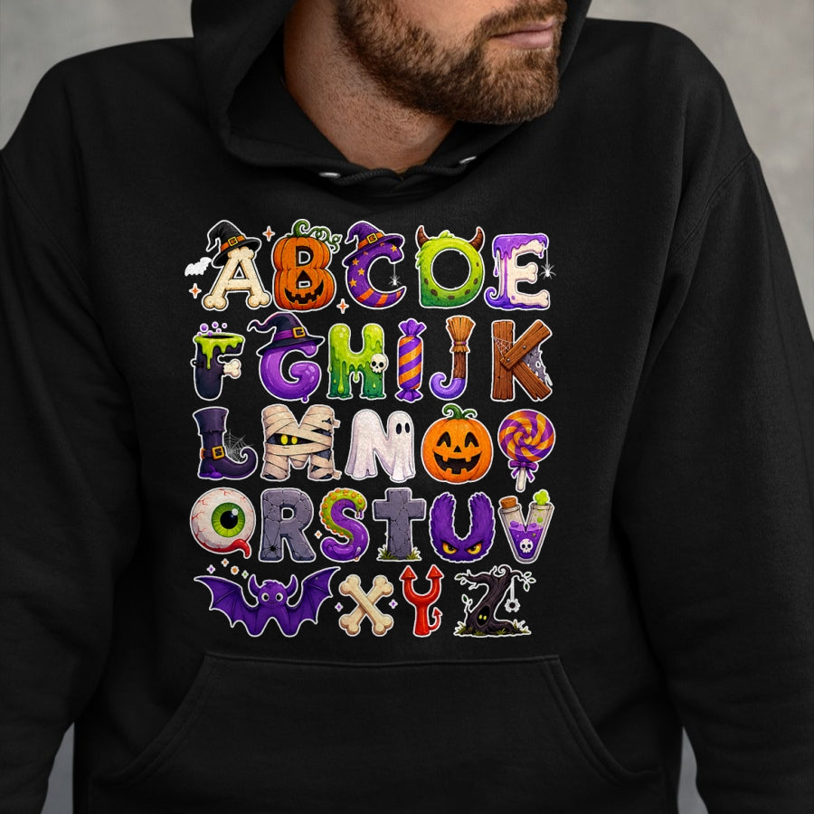 Best Teacher Shirt, Funny Teacher UnisexT-Shirt/Hoodie/Sweatshirt HLT00 - ABCs Learning Kindergarten Teacher Funny Halloween Alphabet T-Shirt