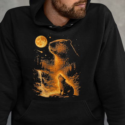 Cute Capybara Shirt, Funny Capybara Unisex T-Shirt/Hoodie/Sweatshirt HLT00 - Vintage Capybara Howling At The Moon Meme 90s Animal Graphic T-Shirt, Men, Black, 3X-Large