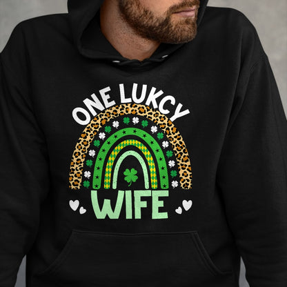 Best Wife Shirt, Wife and Husband Unisex T-Shirt/Hoodie/Sweatshirt HLT00 - Gift for wife T shirt, lucky wife   One Lucky Wife Leopard Rainbow Saint Patrick's Day T-Shirt (1)