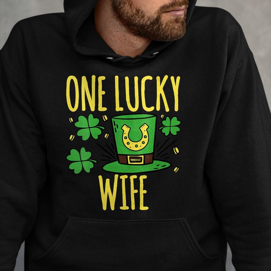 Best Wife Shirt, Wife and Husband Unisex T-Shirt/Hoodie/Sweatshirt HLT00 - Gift for wife T shirt, lucky wife   Womens One Lucky Wife St. Patrick's Day Lucky Wife V-Neck T-Shir