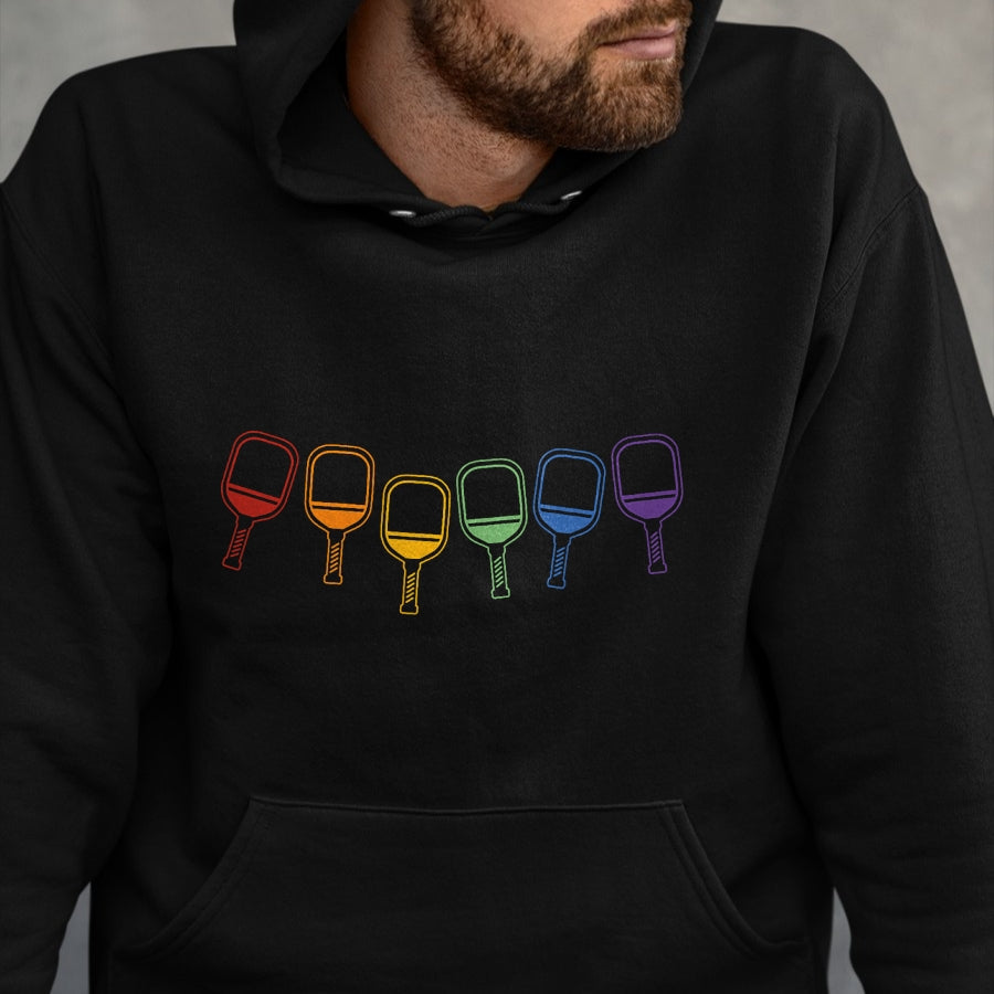Funny Pickleball Shirt, Pickleball Lover Unisex T-Shirt/Hoodie/Sweatshirt HLT00 - Pickleball Gay Pride Rainbow Pickleball T-Shirt
