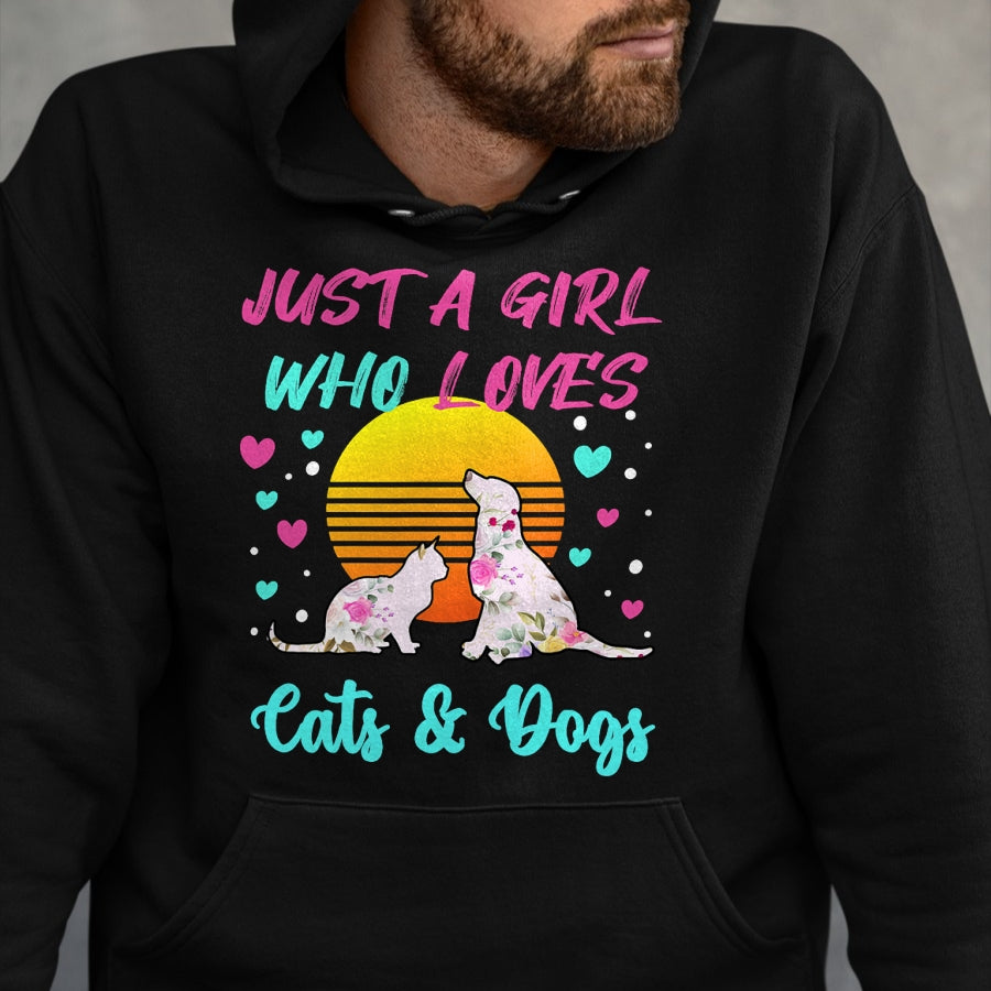 Cat Love Shirt, Funny Cat Lover Gift UnisexT-Shirt/Hoodie/Sweatshirt HLT00 - Just a Girl who Loves Cats and Dogs T-Shirt for Women T-Shirt (1)