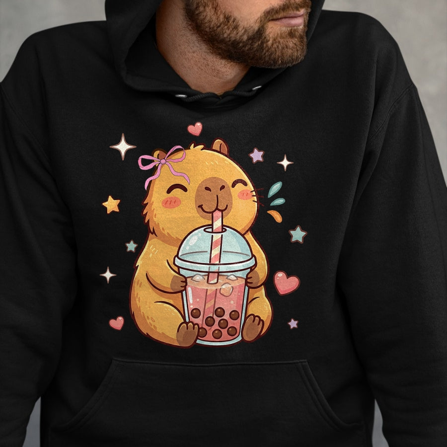 Cute Capybara Shirt, Funny Capybara Unisex T-Shirt/Hoodie/Sweatshirt HLT00 - Cute Capybara Anime Drinking Bubble Boba Tea Kawaii Girl Kid T-Shirt