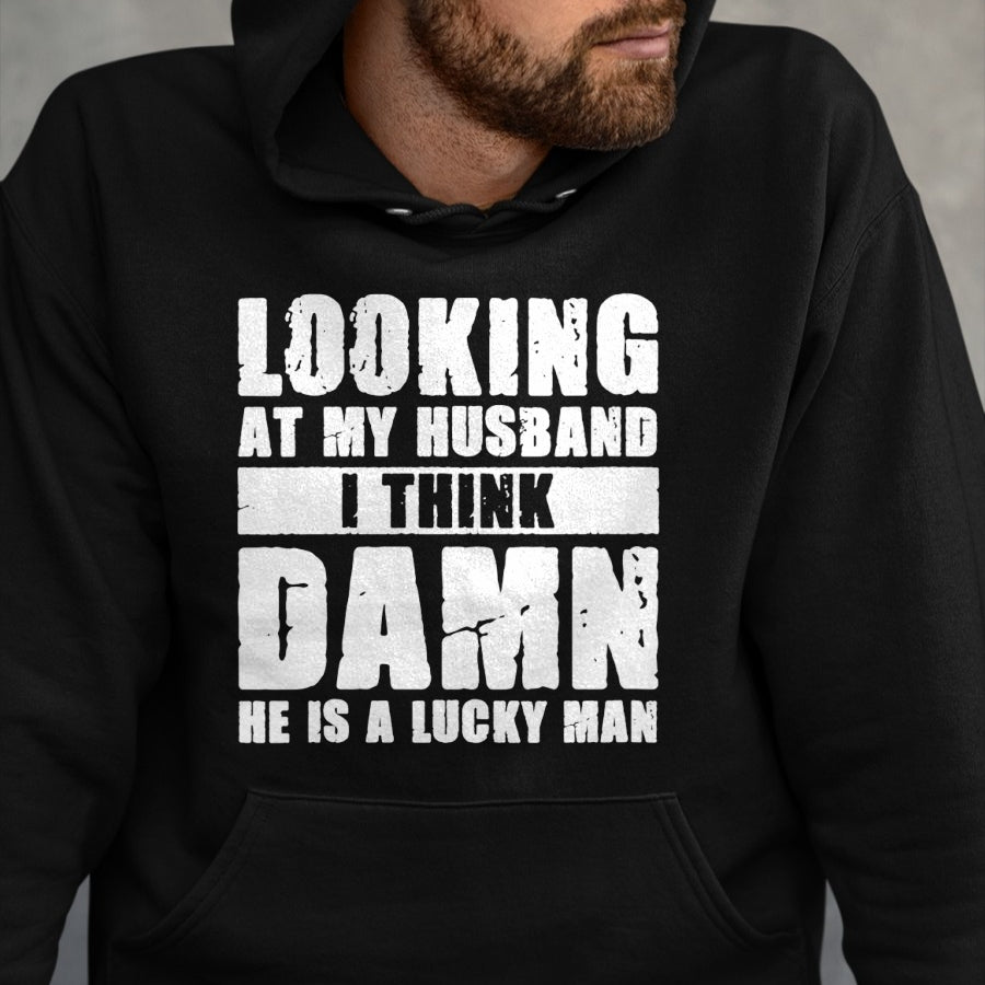Best Wife Shirt, Wife and Husband Unisex T-Shirt/Hoodie/Sweatshirt HLT00 - Gift for wife T shirt, lucky wife   Womens He is a Lucky Husband - Anniversary Gift - Man & Wife V-N