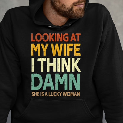 Best Wife Shirt, Wife and Husband Unisex T-Shirt/Hoodie/Sweatshirt HLT00 - Gift for wife T shirt, lucky wife   My Wife Is A Lucky Woman Husband Wife Themed Present Tank Top