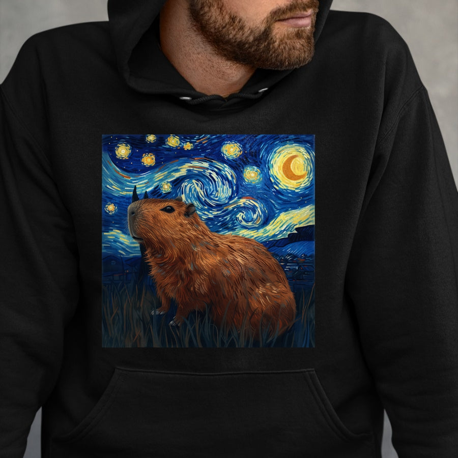 Cute Capybara Shirt, Funny Capybara Unisex T-Shirt/Hoodie/Sweatshirt HLT00 - Capybara Van Gogh Style Starry Night T-Shirt
