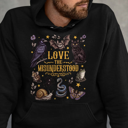Cat Love Shirt, Funny Cat Lover Gift UnisexT-Shirt/Hoodie/Sweatshirt HLT00 - Vintage Love The Misunderstood Bat Raven Cat Snake Moth Frog T-Shirt
